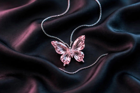 Pink Crystal Butterfly Pendant Necklace